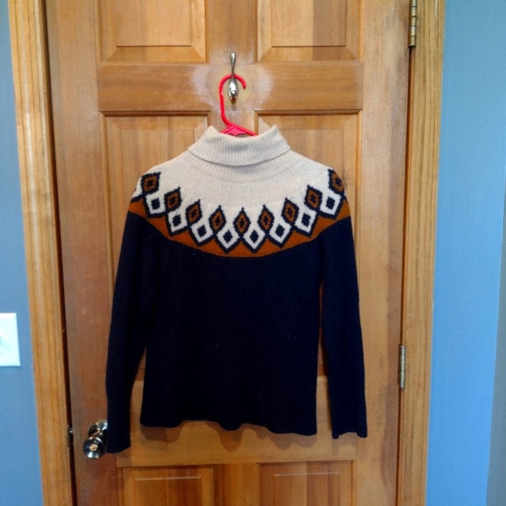 J. Crew 100% merino wool black brown turtleneck size M